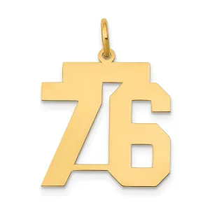 14K Yellow Gold Polished Finish Medium Size Number 76 Charm Pendant