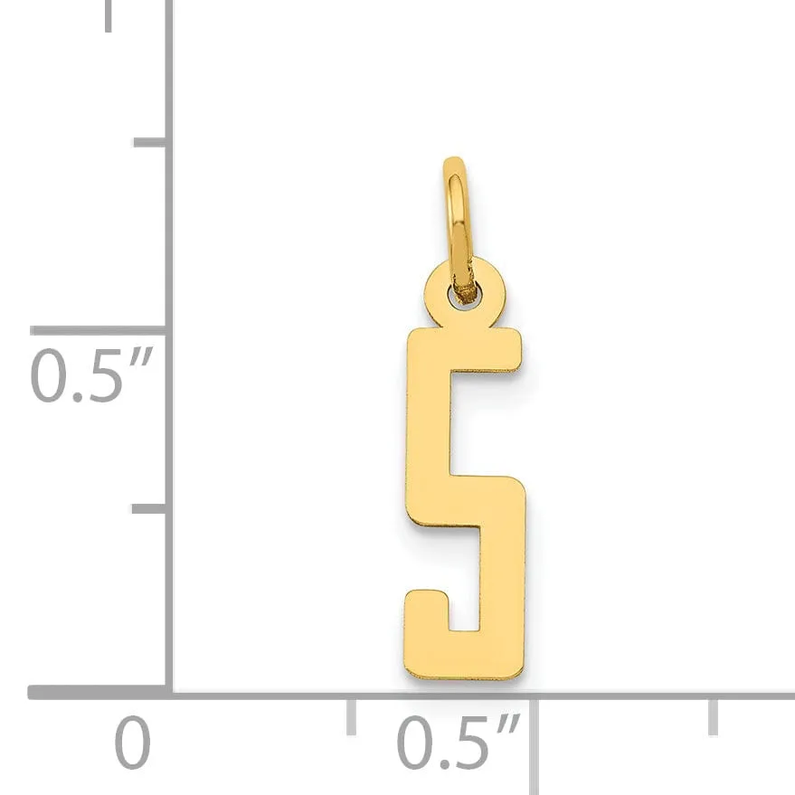 14K Yellow Gold Polished Finish Small Size Elongated Shape Number 5 Charm Pendant