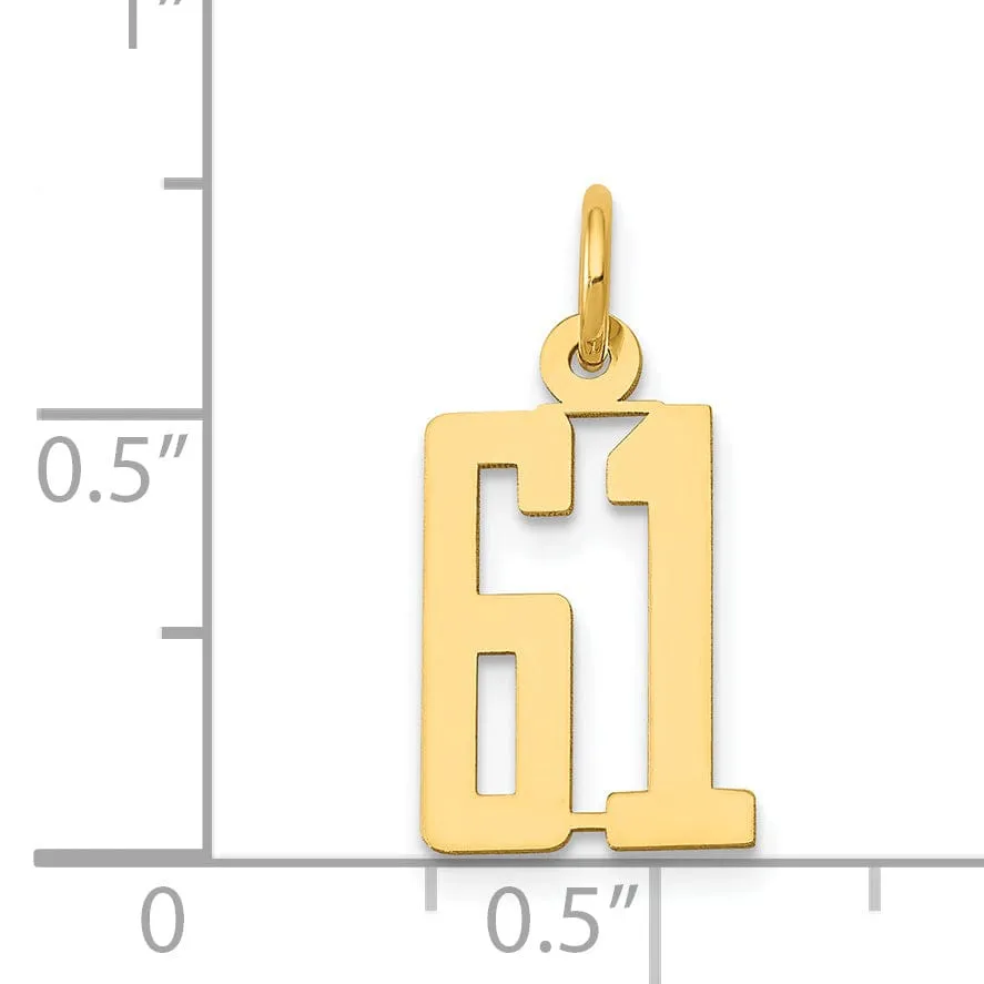 14K Yellow Gold Polished Finish Small Size Elongated Shape Number 61 Charm Pendant