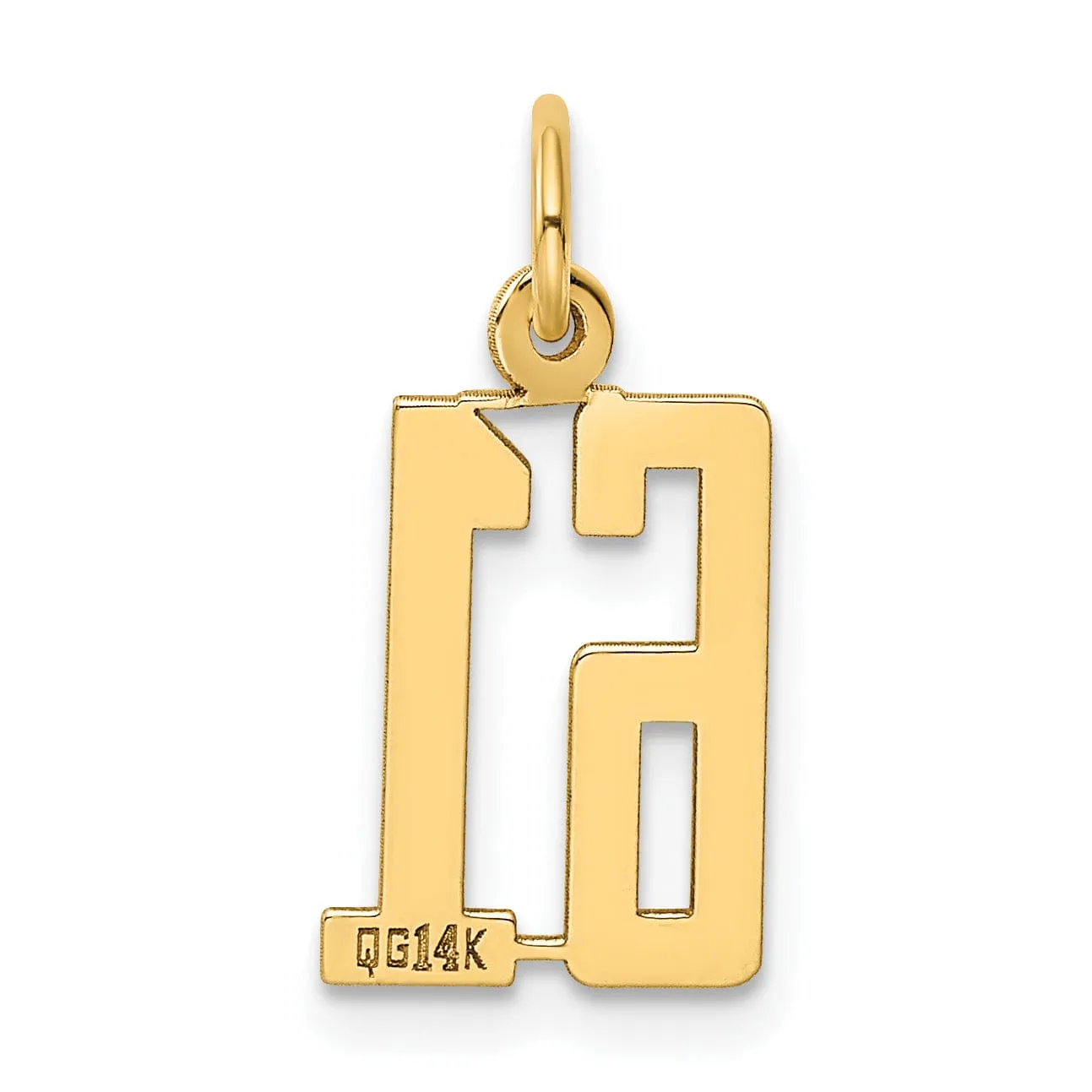 14K Yellow Gold Polished Finish Small Size Elongated Shape Number 61 Charm Pendant