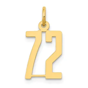 14K Yellow Gold Polished Finish Small Size Elongated Shape Number 72 Charm Pendant