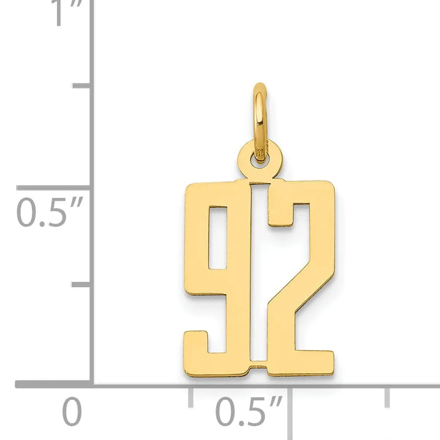 14K Yellow Gold Polished Finish Small Size Elongated Shape Number 92 Charm Pendant