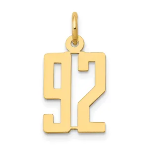 14K Yellow Gold Polished Finish Small Size Elongated Shape Number 92 Charm Pendant
