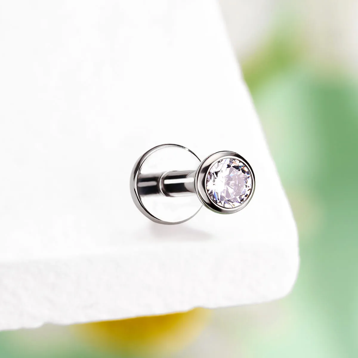 16G Titanium Bezel CZ Threadless/Push Pin Flat Back Labret Mantis Piercing Stud