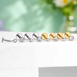 16G Titanium Bezel CZ Threadless/Push Pin Flat Back Labret Mantis Piercing Stud