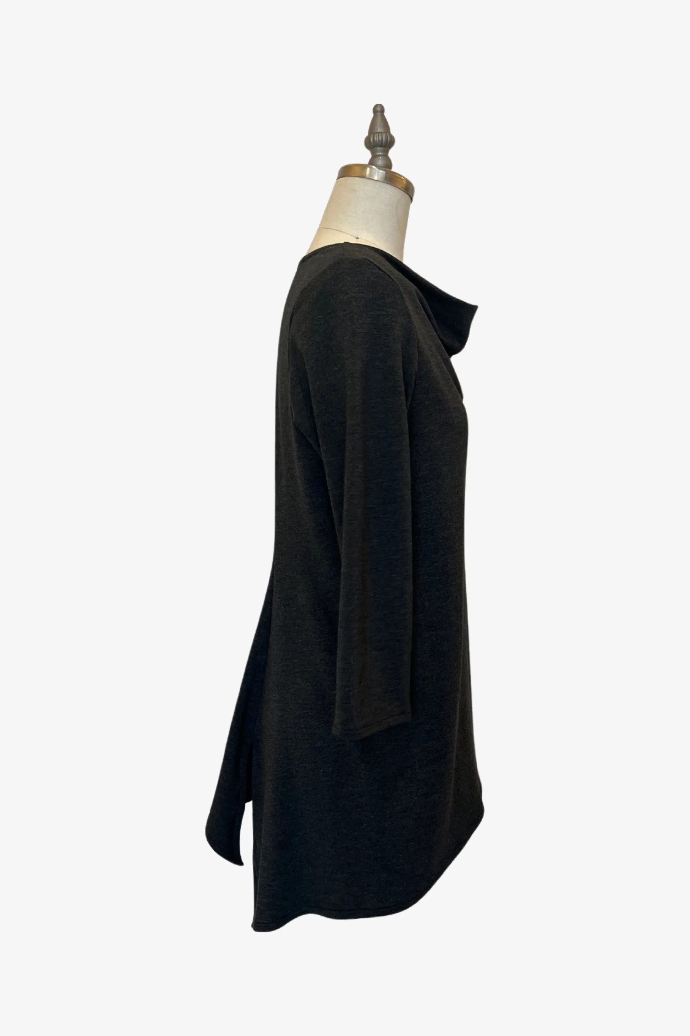 3/4 Sleeve Trapezoid Tunic | Charcoal French Terry