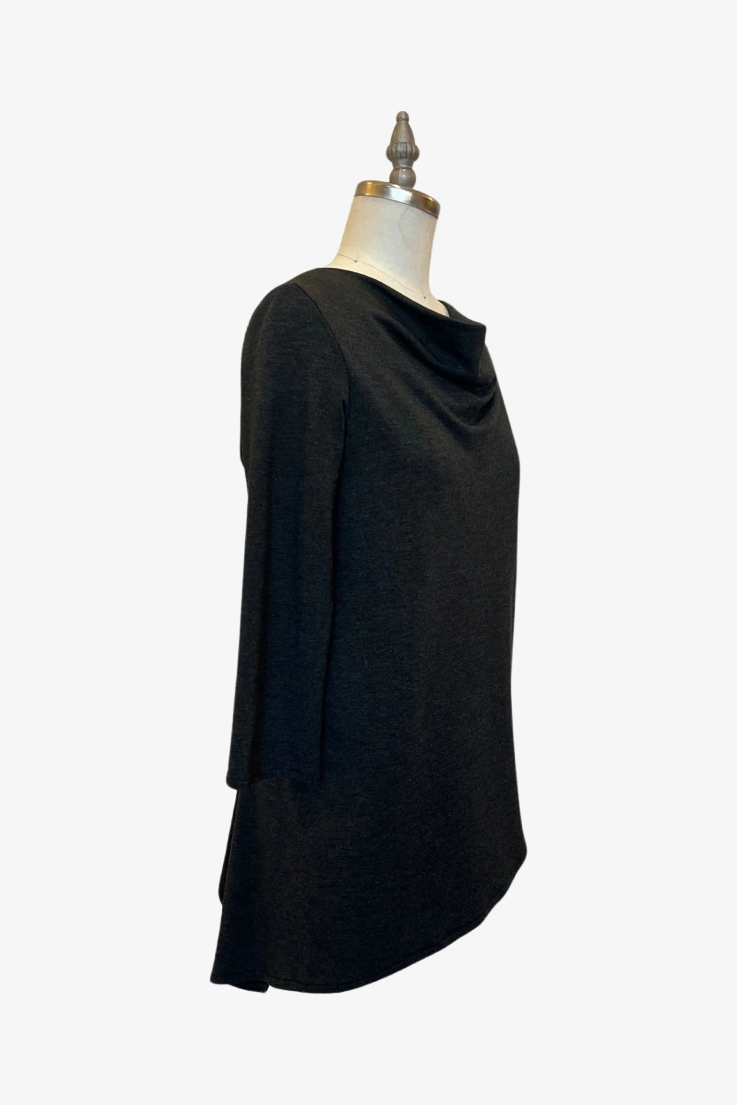 3/4 Sleeve Trapezoid Tunic | Charcoal French Terry