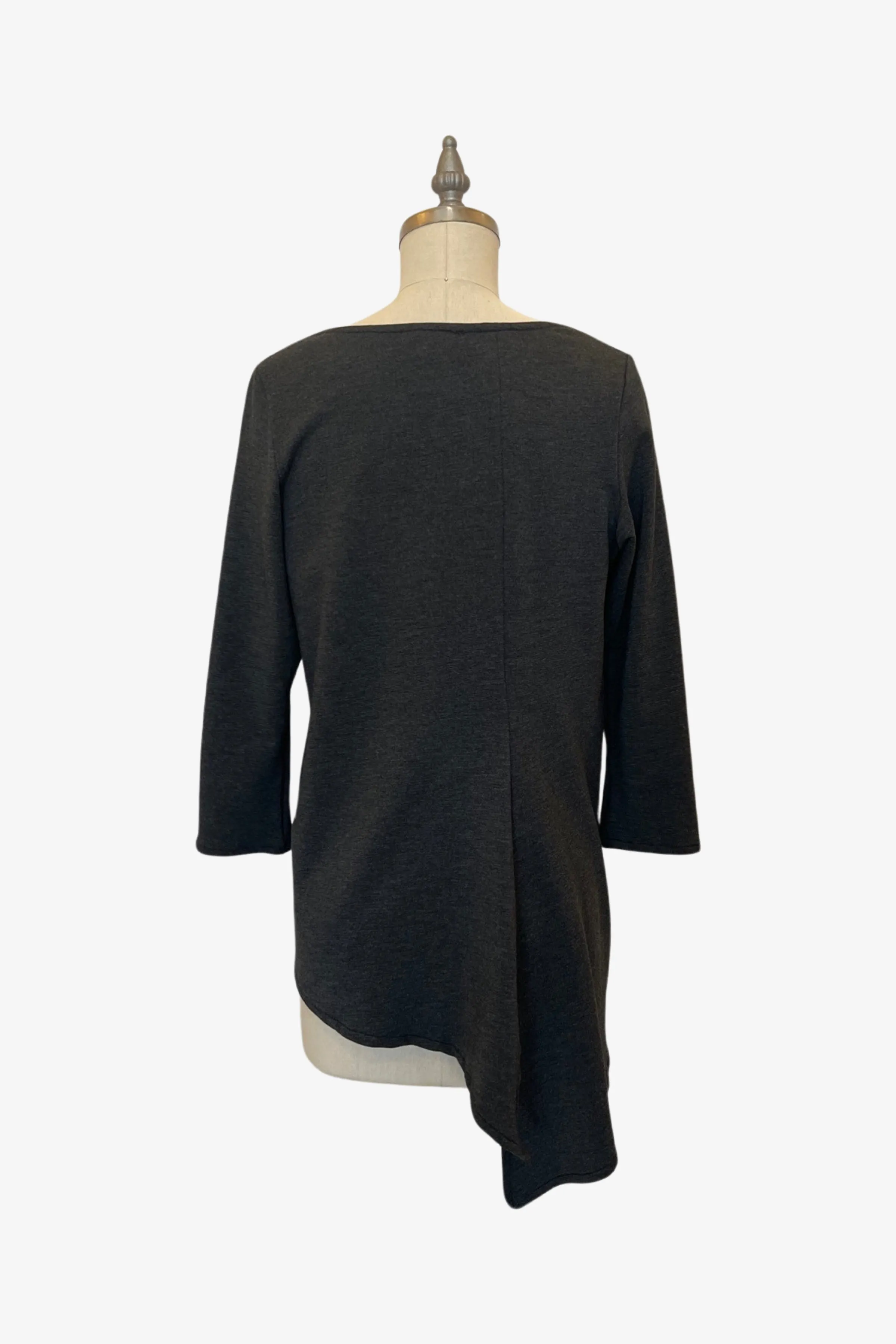 3/4 Sleeve Trapezoid Tunic | Charcoal French Terry