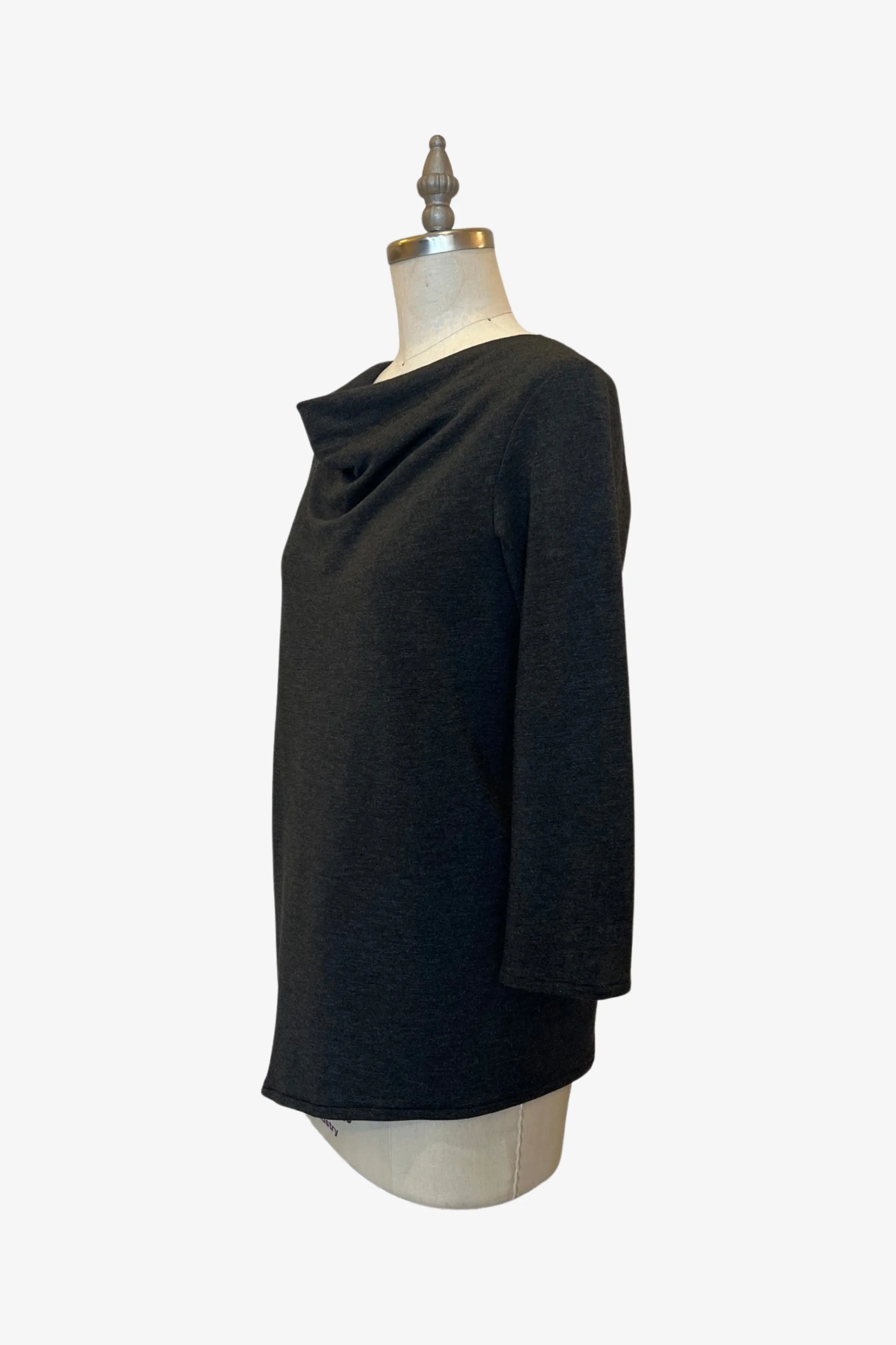 3/4 Sleeve Trapezoid Tunic | Charcoal French Terry