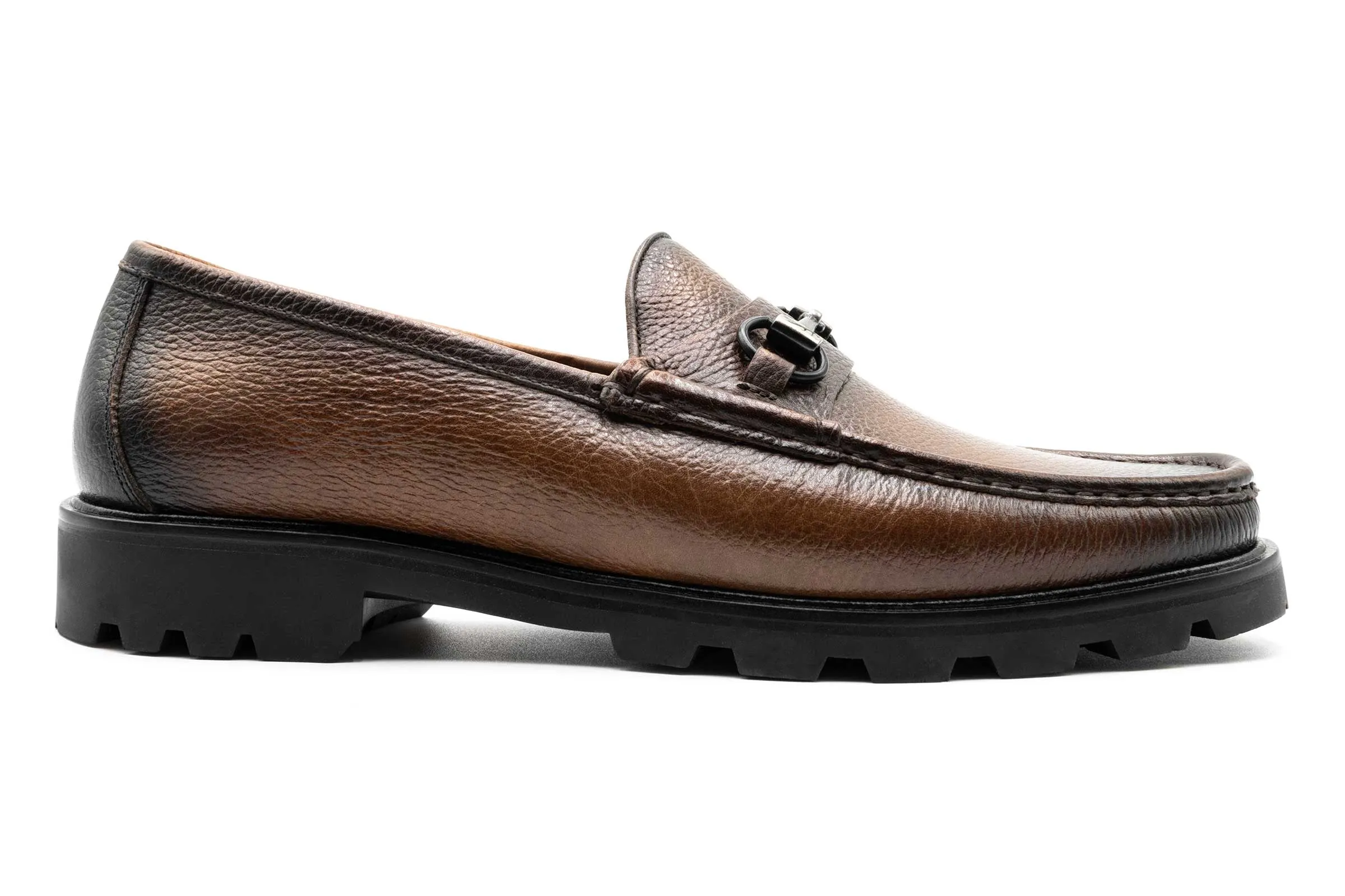 Addison Lug Pebble Grain Leather Horse Bit Loafers - Black Oak