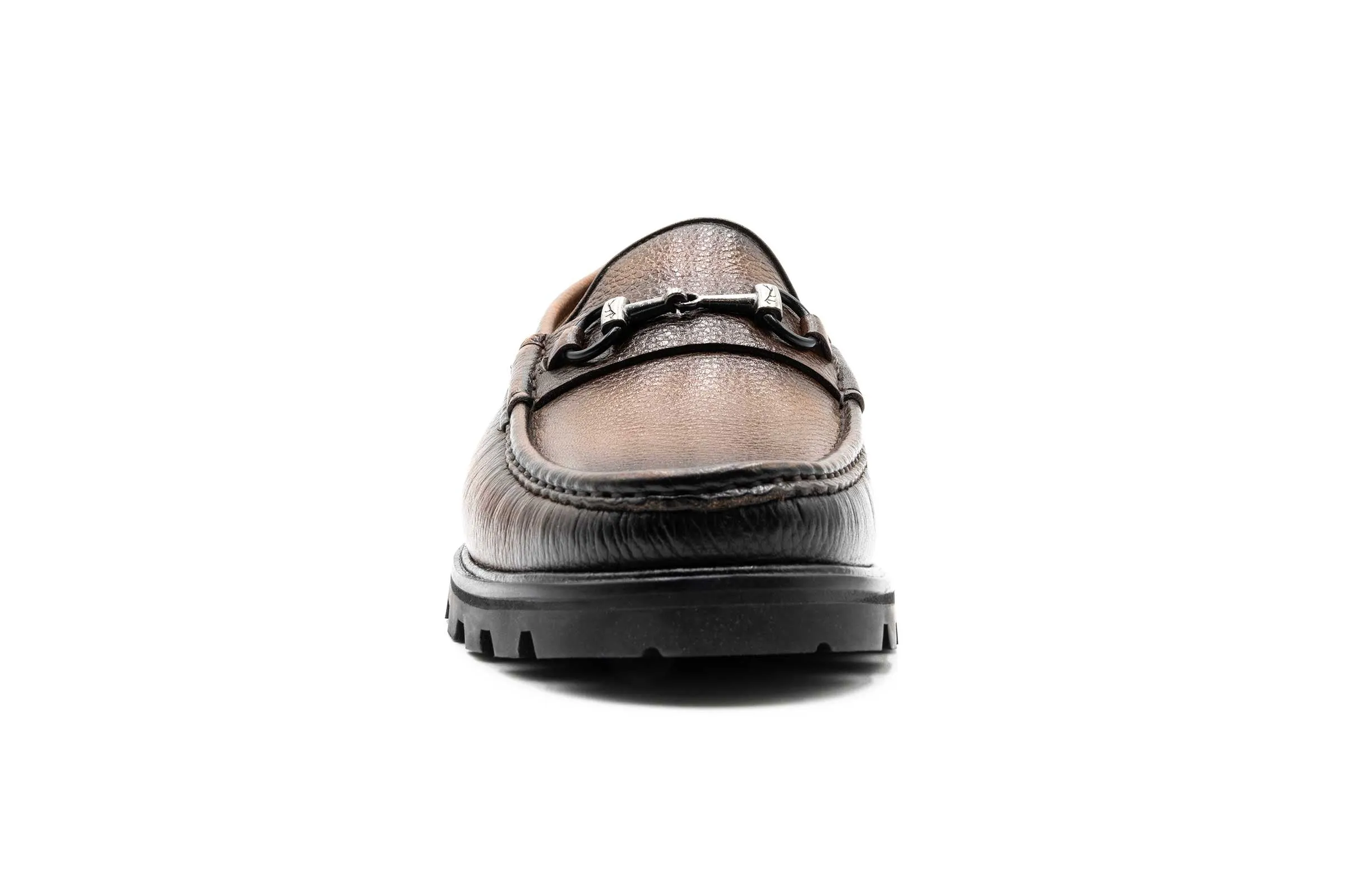 Addison Lug Pebble Grain Leather Horse Bit Loafers - Black Oak