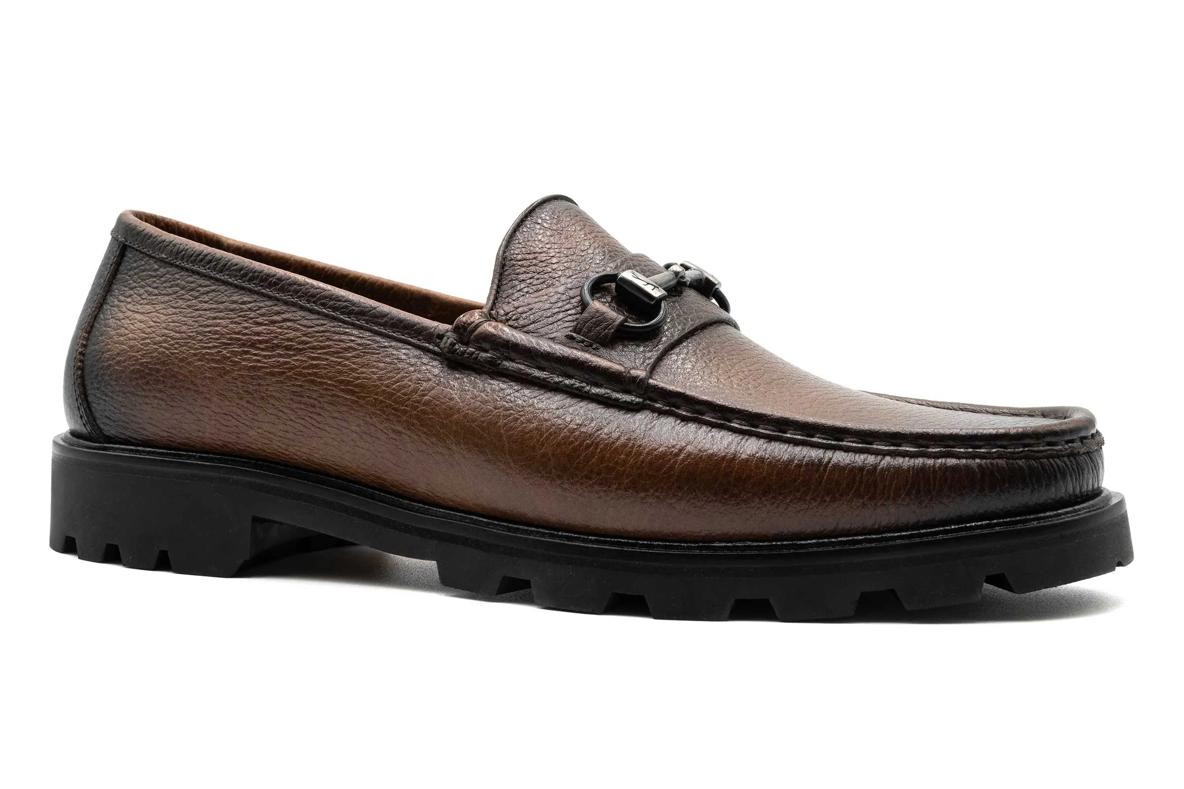Addison Lug Pebble Grain Leather Horse Bit Loafers - Black Oak