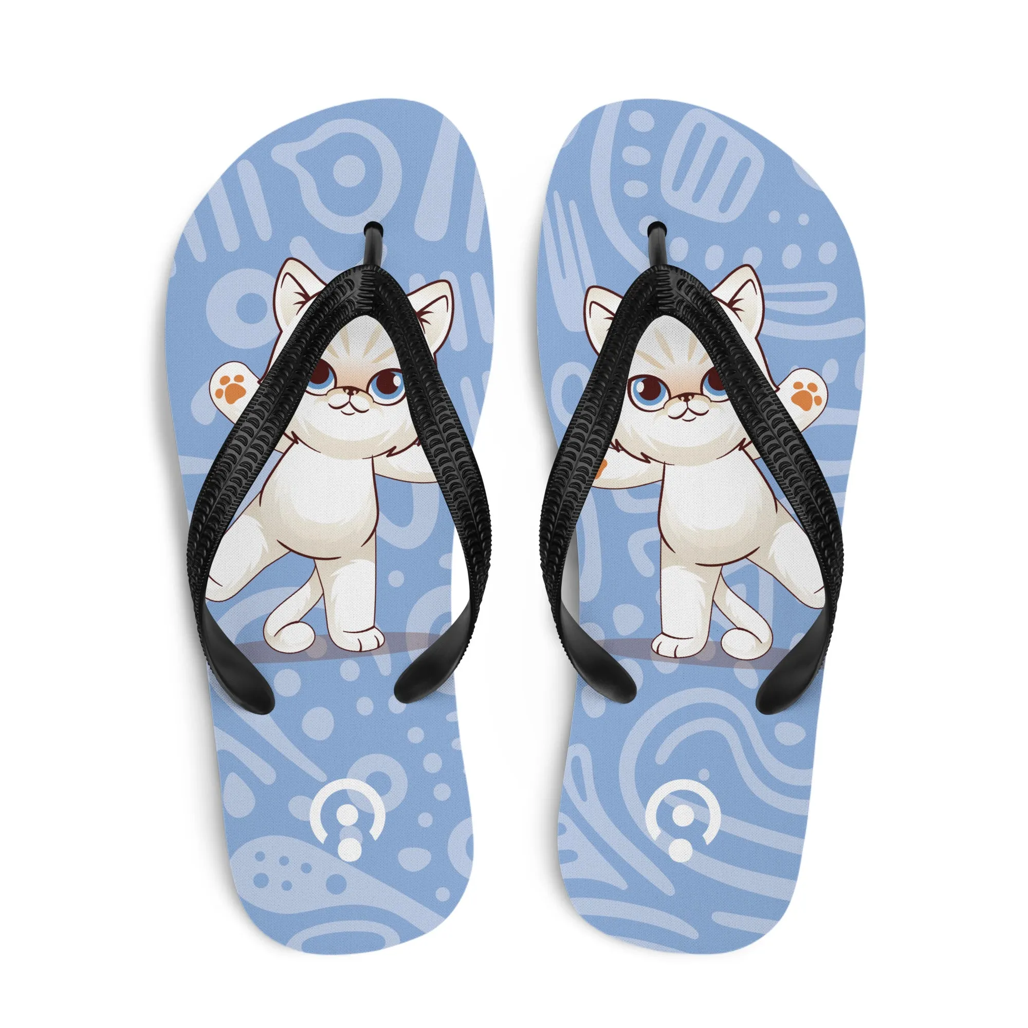 Adorable Cat-Themed Blue Flip-Flops