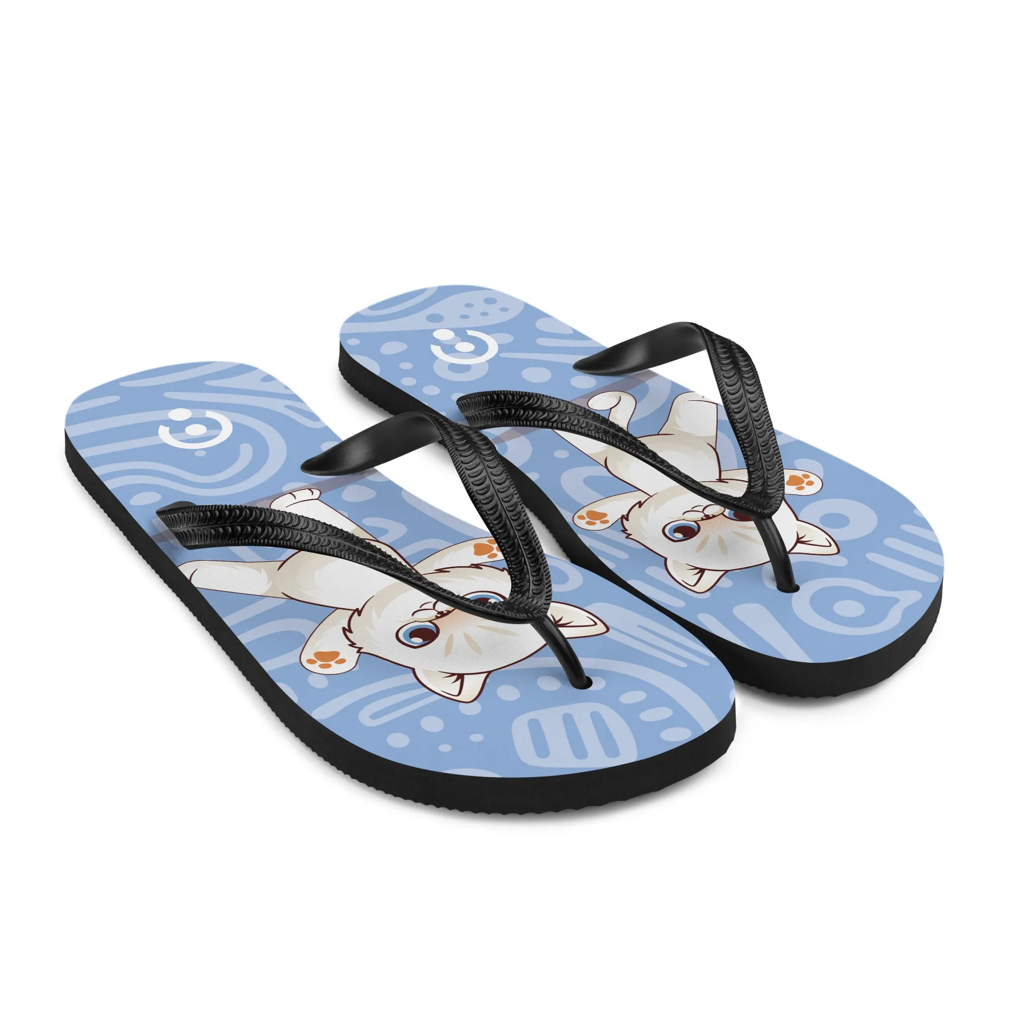 Adorable Cat-Themed Blue Flip-Flops