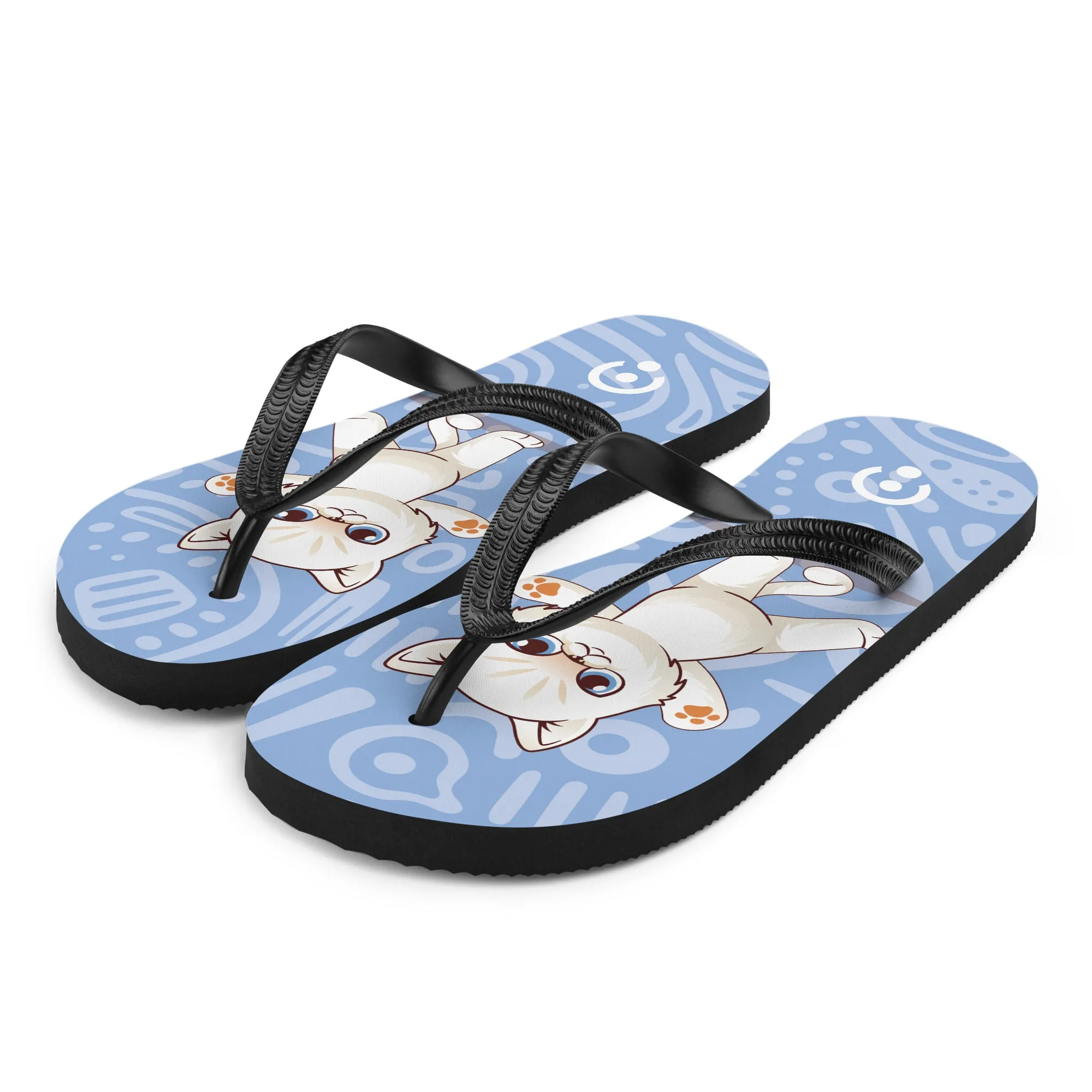 Adorable Cat-Themed Blue Flip-Flops