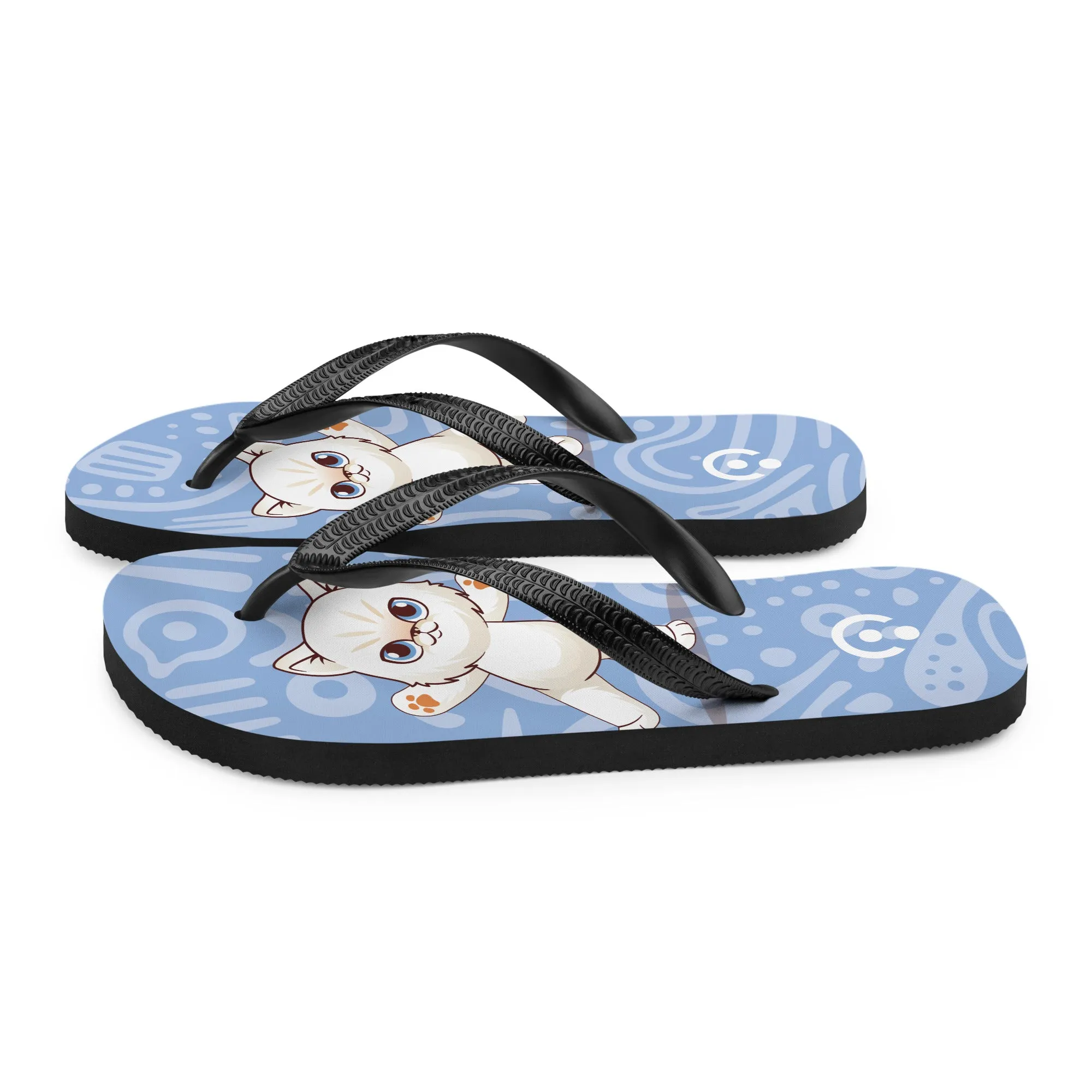 Adorable Cat-Themed Blue Flip-Flops