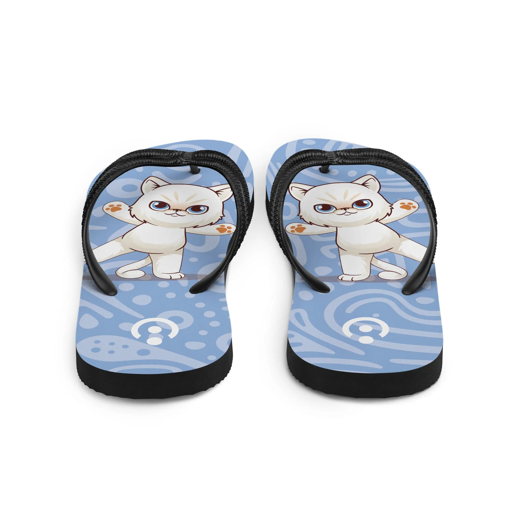 Adorable Cat-Themed Blue Flip-Flops