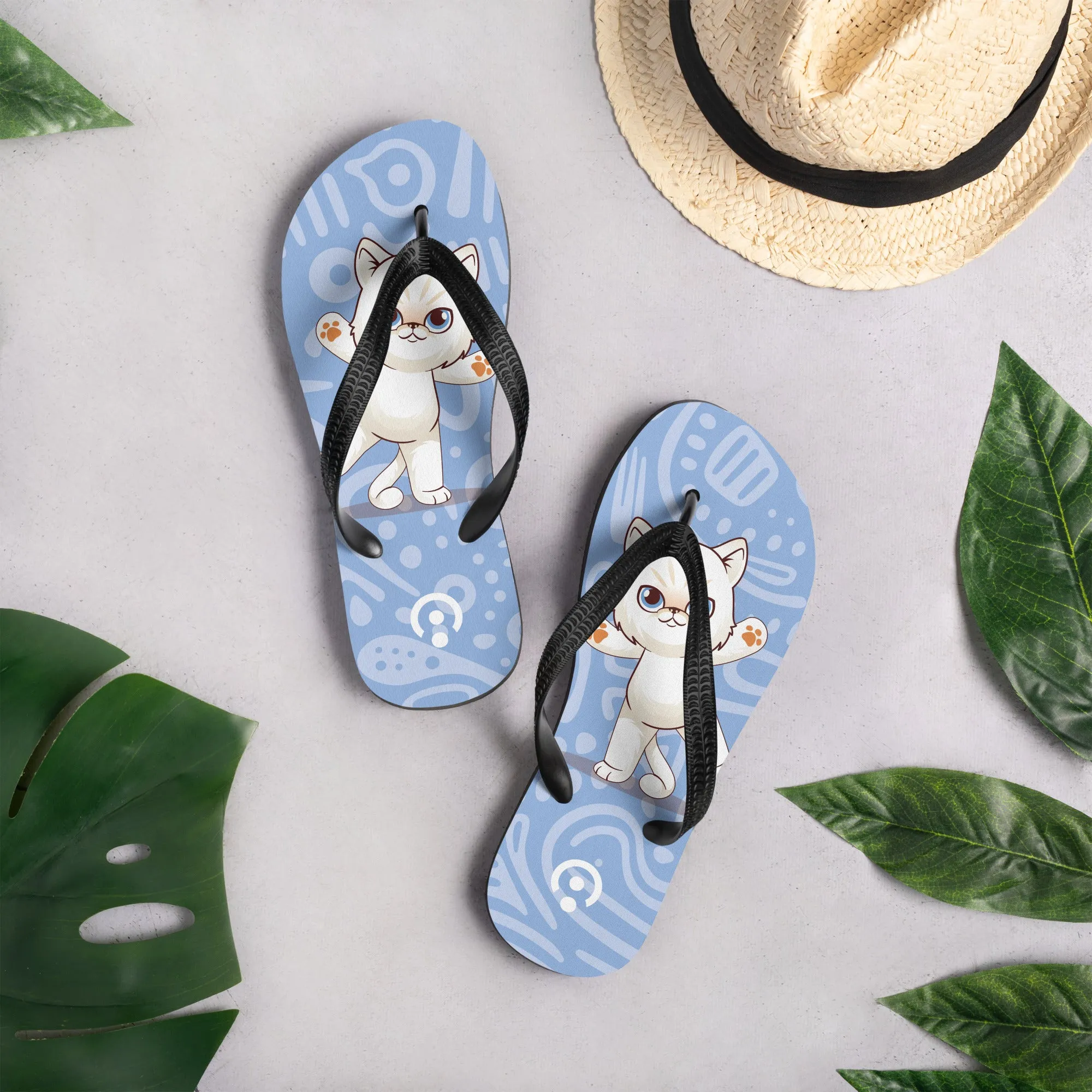 Adorable Cat-Themed Blue Flip-Flops