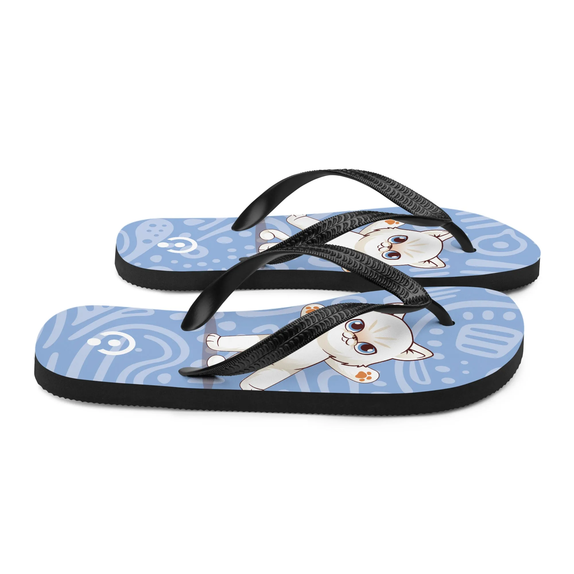 Adorable Cat-Themed Blue Flip-Flops