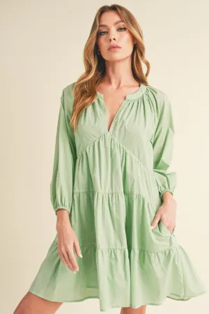AEMI   CO NOTCHED BALLOON SLEEVE TIERED MINI DRESS