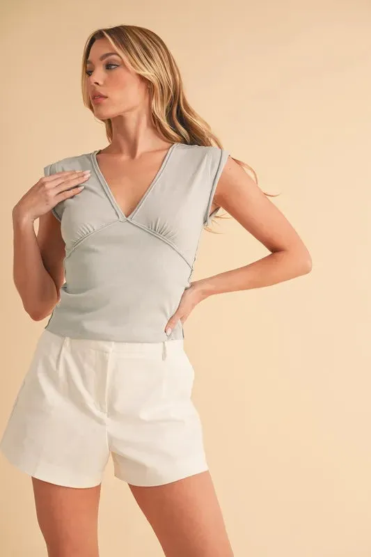 Aemi Co V-Neck Cap Sleeve Cropped Top