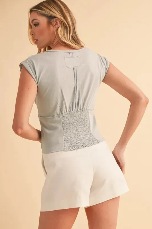Aemi Co V-Neck Cap Sleeve Cropped Top