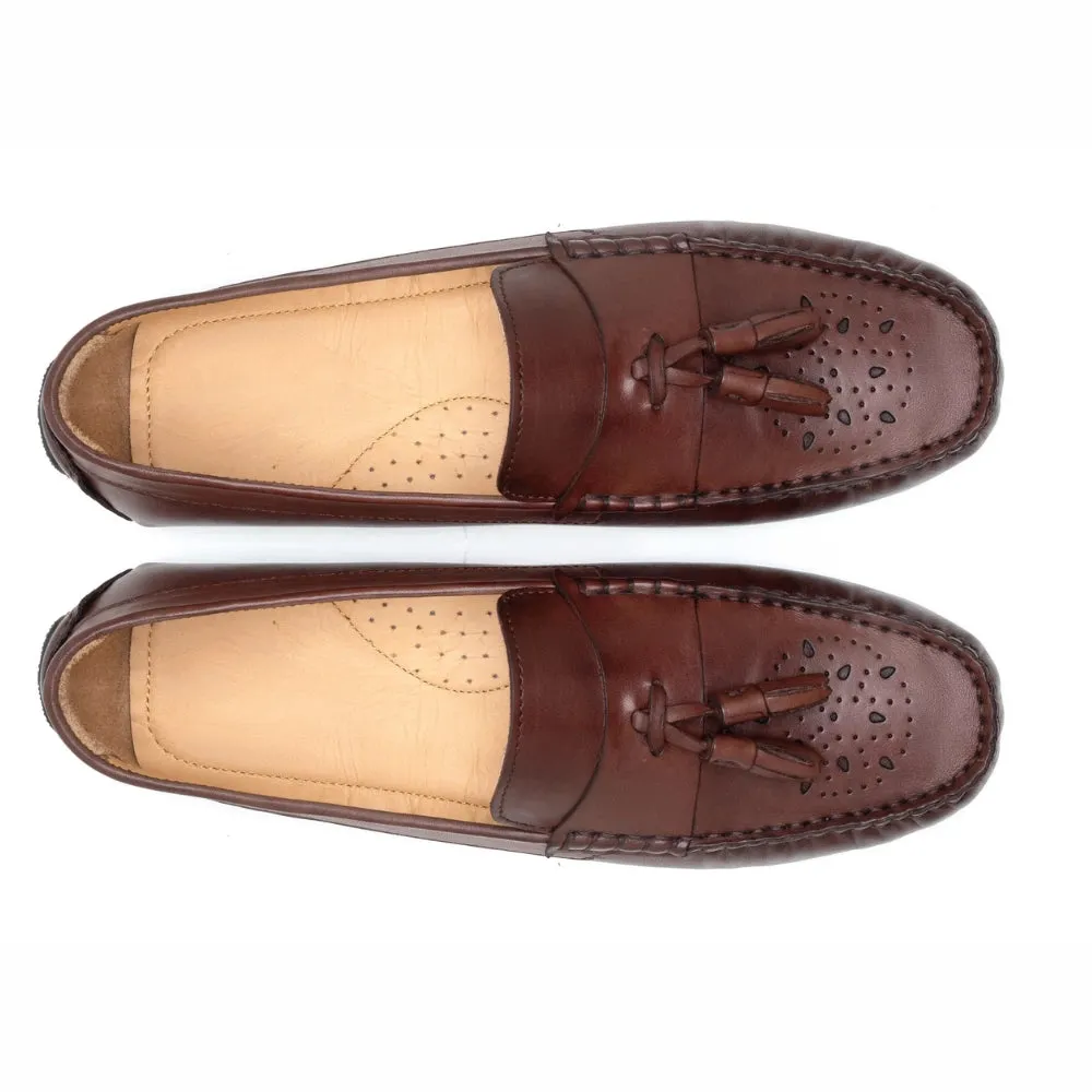 Alano Men's Brown Tassel Driving Loafers