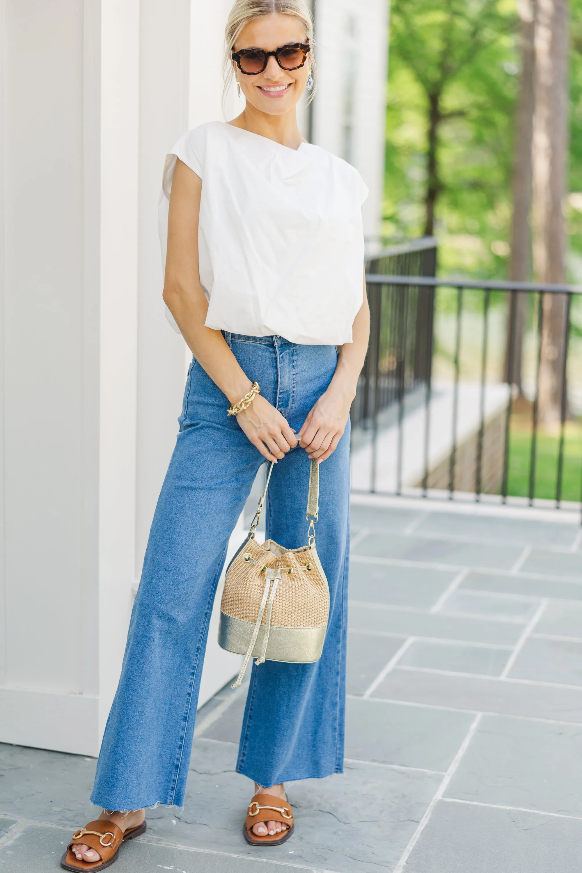 All Day Long Off White Cowl Tank