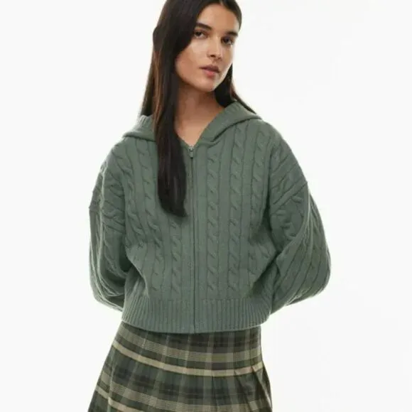 Aritzia Sunday Best Octavia Zip Hoodie Merino Wool Cable-Knit Sweater Cardigan M