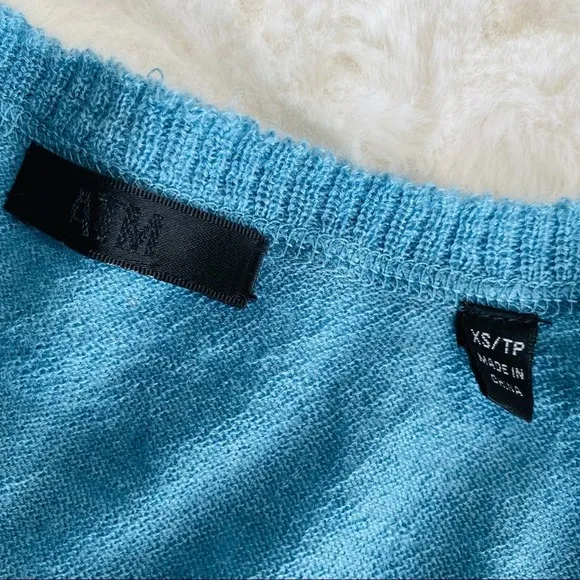 ATM 100% Cashmere V-Neck Raw Edge Sweater in French Blue