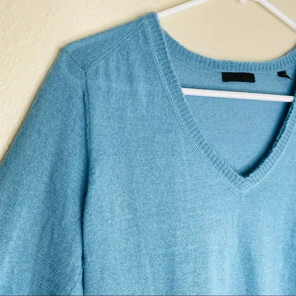 ATM 100% Cashmere V-Neck Raw Edge Sweater in French Blue