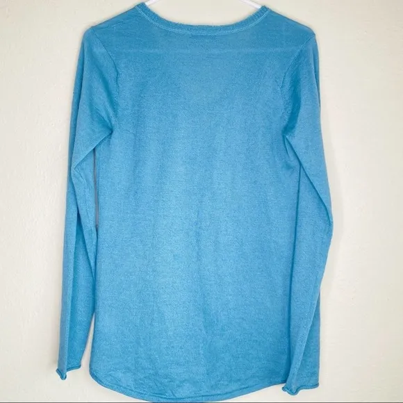 ATM 100% Cashmere V-Neck Raw Edge Sweater in French Blue