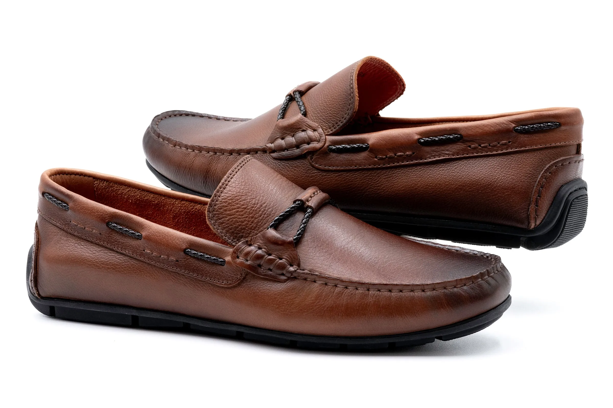 Bermuda Pebble Grain Braided Bit Loafers - Bourbon