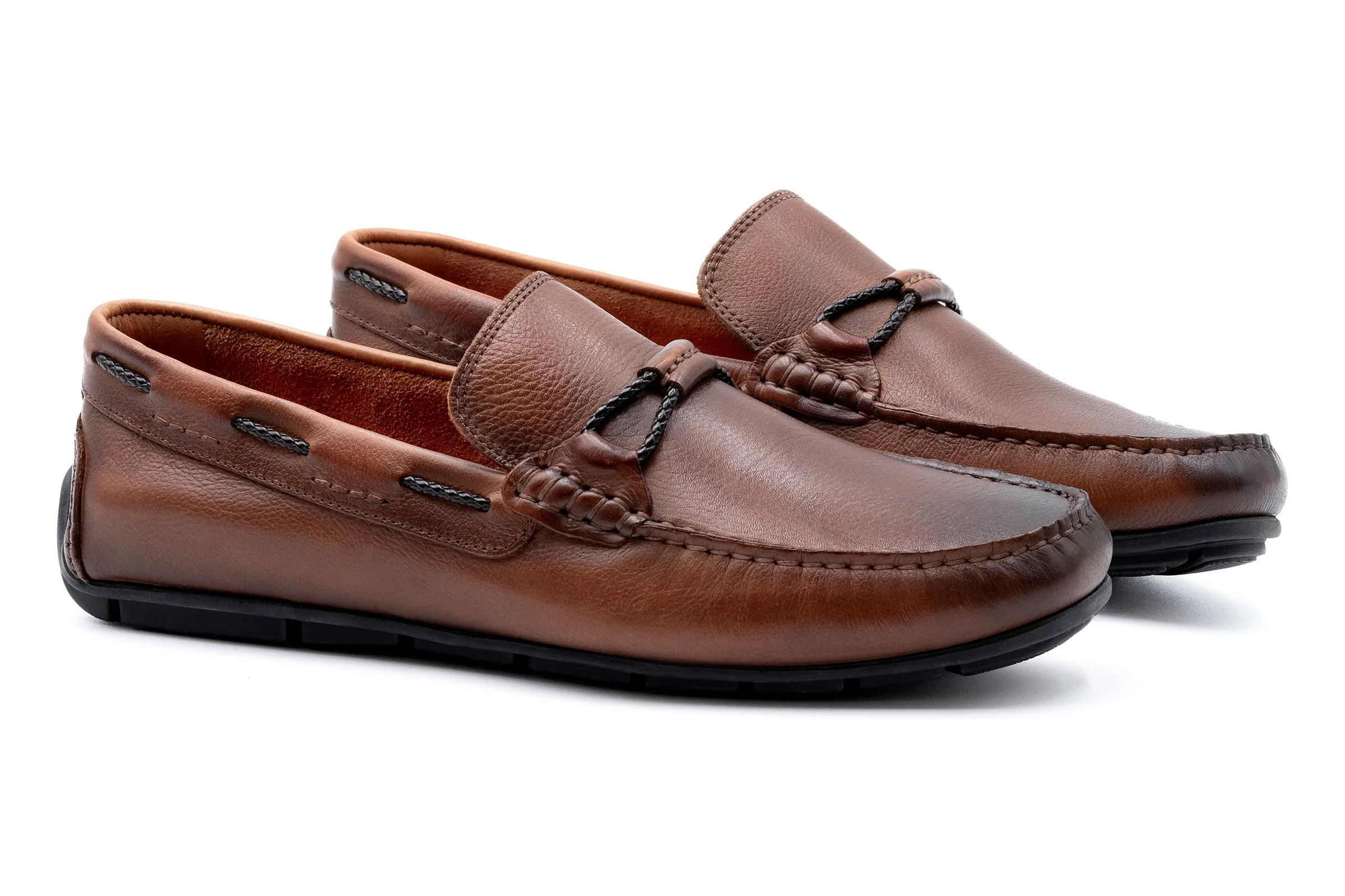 Bermuda Pebble Grain Braided Bit Loafers - Bourbon