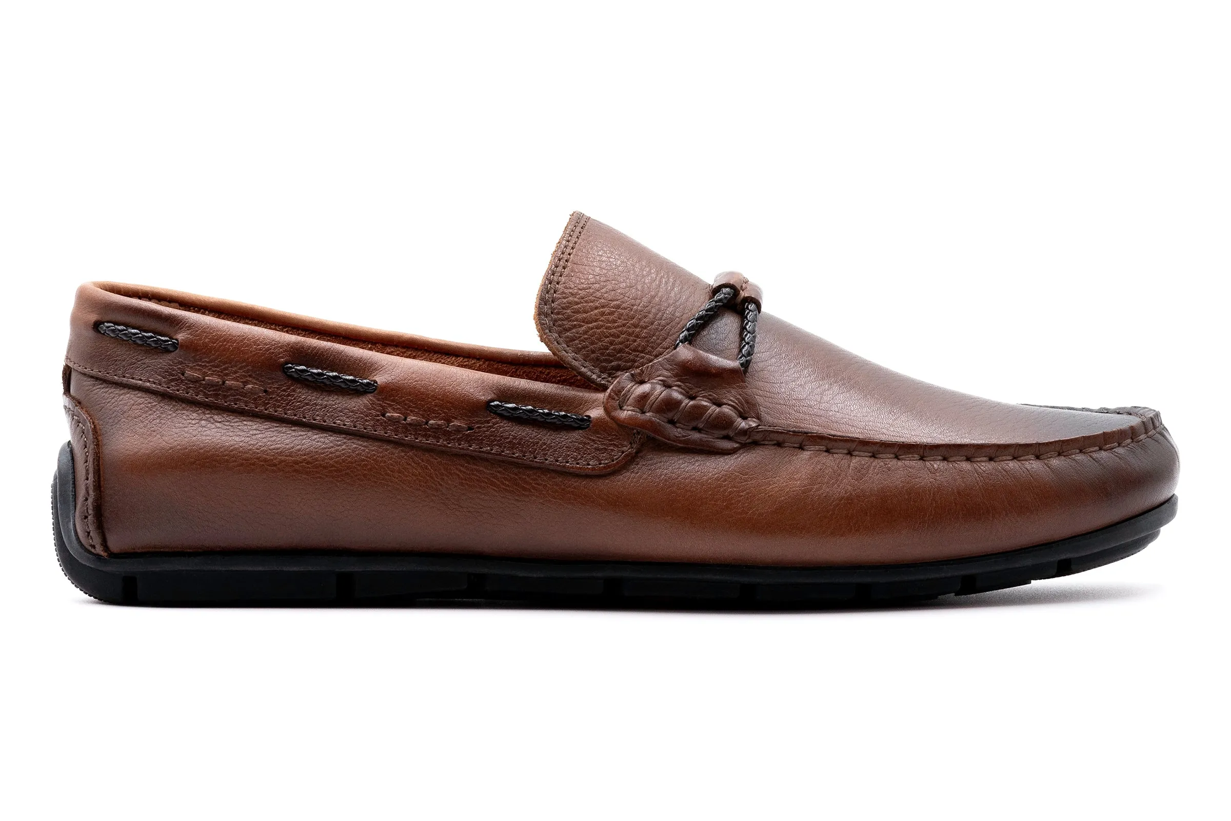 Bermuda Pebble Grain Braided Bit Loafers - Bourbon