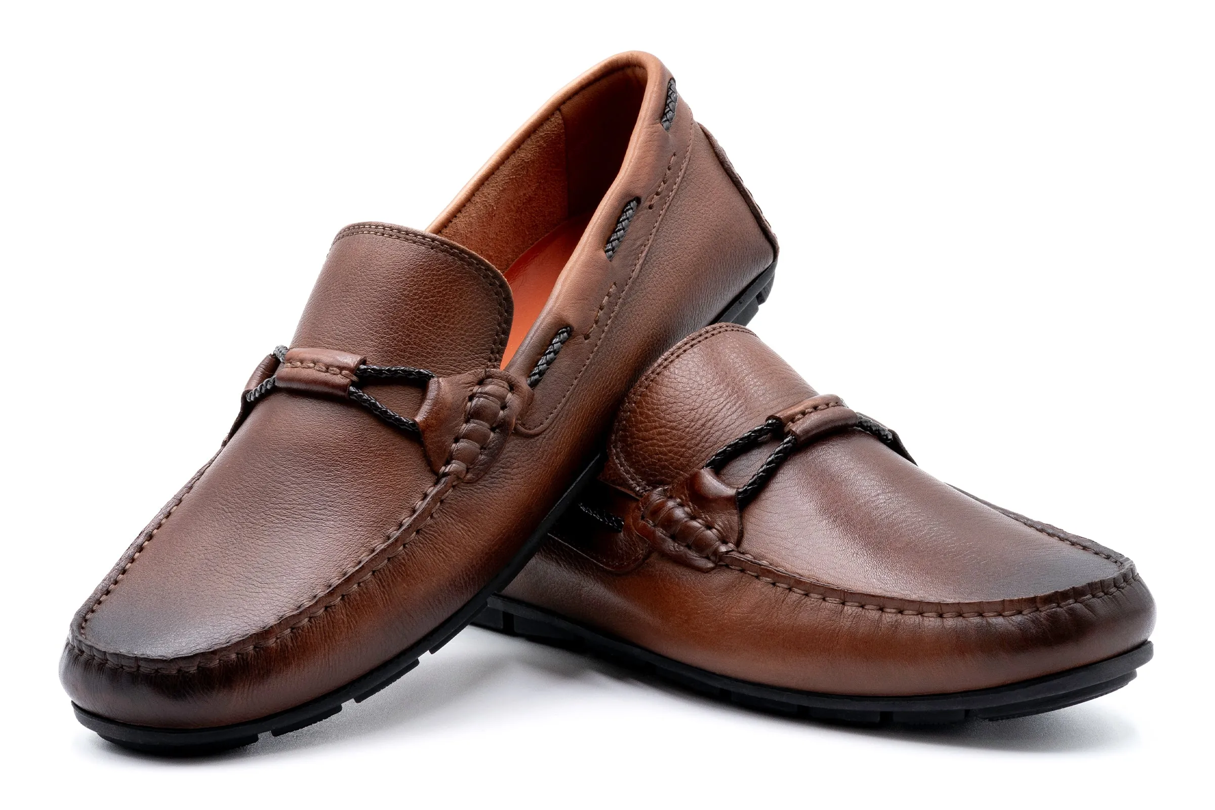 Bermuda Pebble Grain Braided Bit Loafers - Bourbon