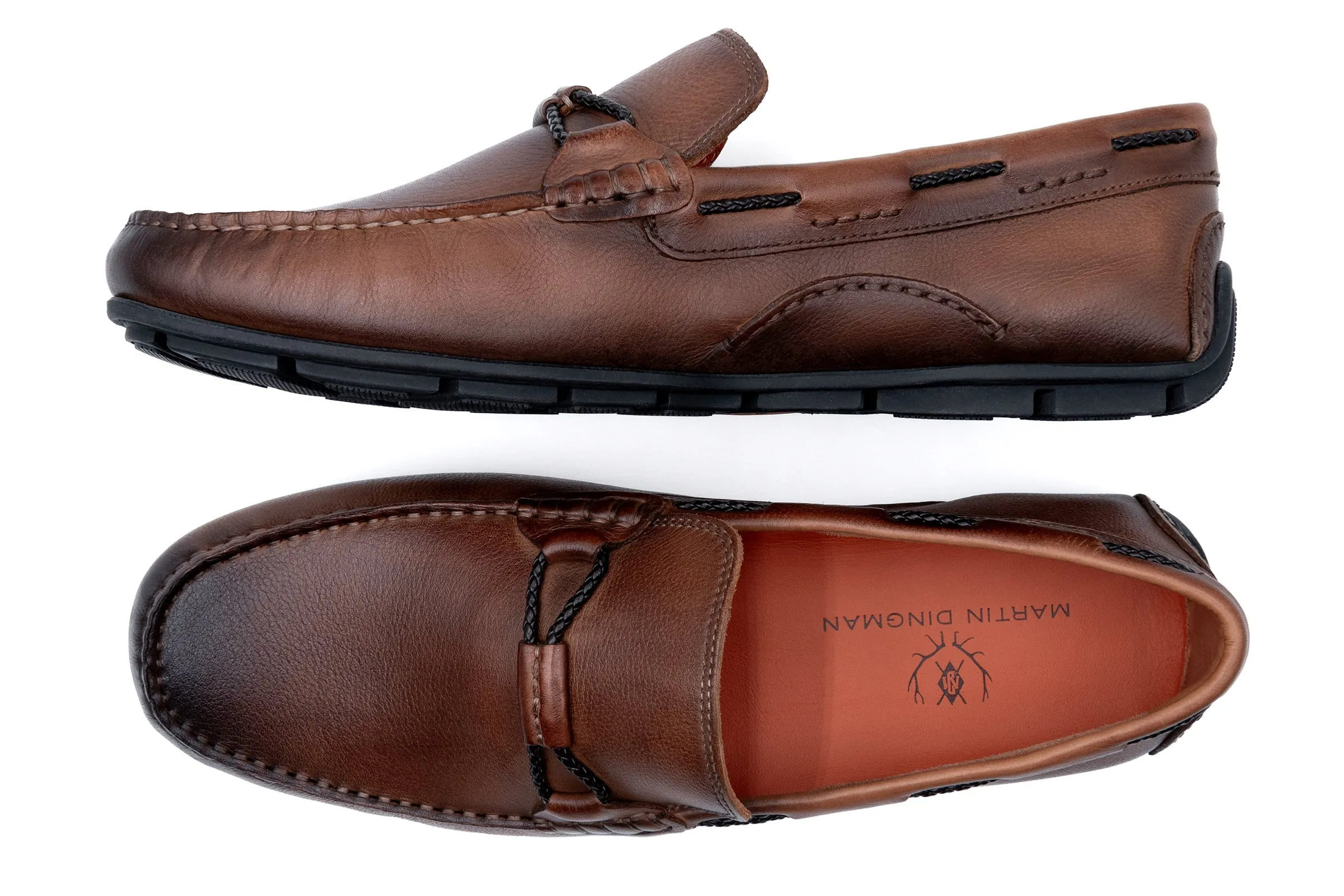 Bermuda Pebble Grain Braided Bit Loafers - Bourbon