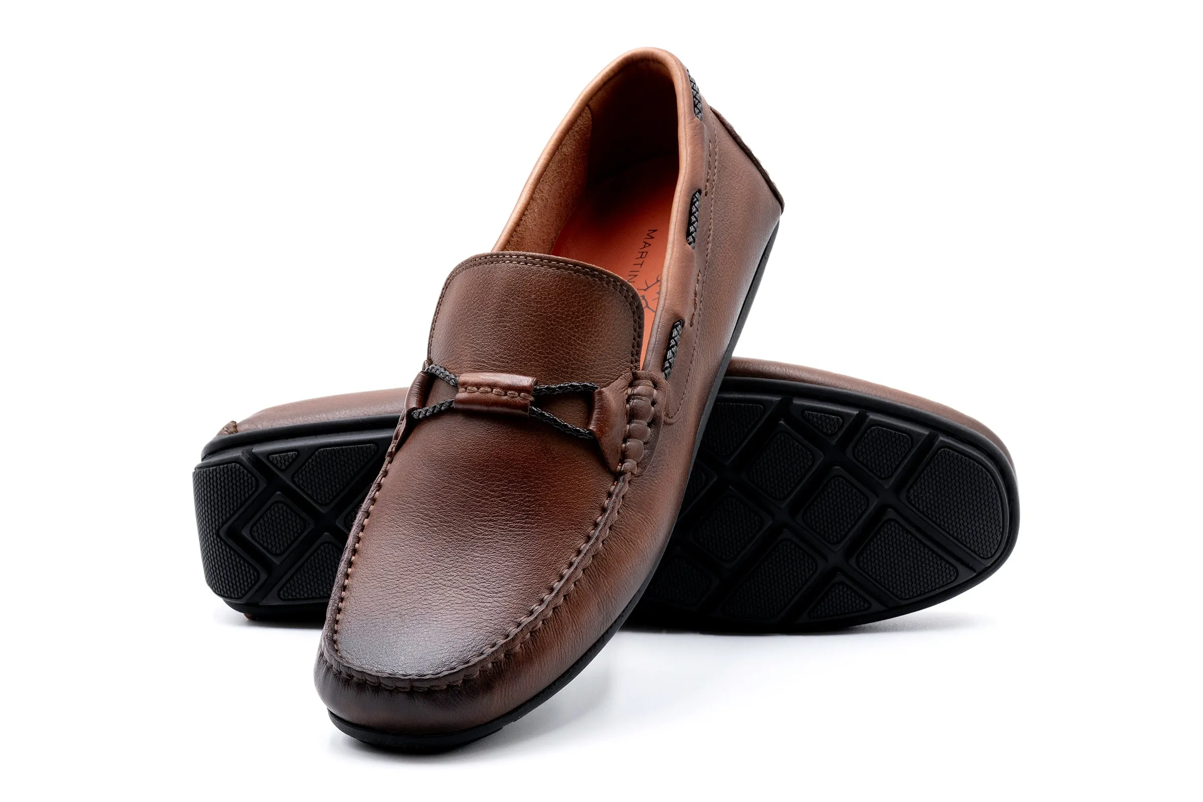 Bermuda Pebble Grain Braided Bit Loafers - Bourbon