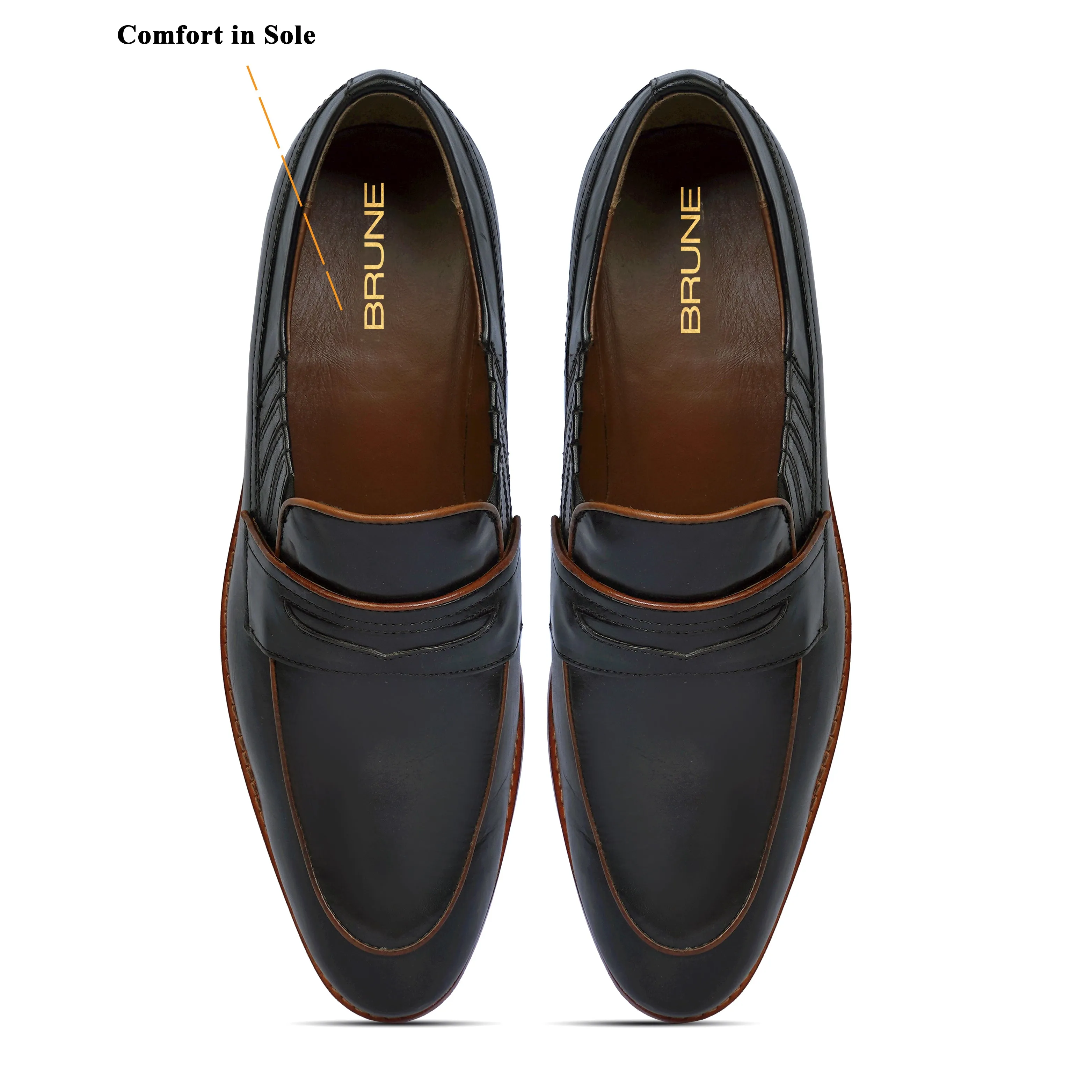 Black Leather Loafer with Contrasting Sole