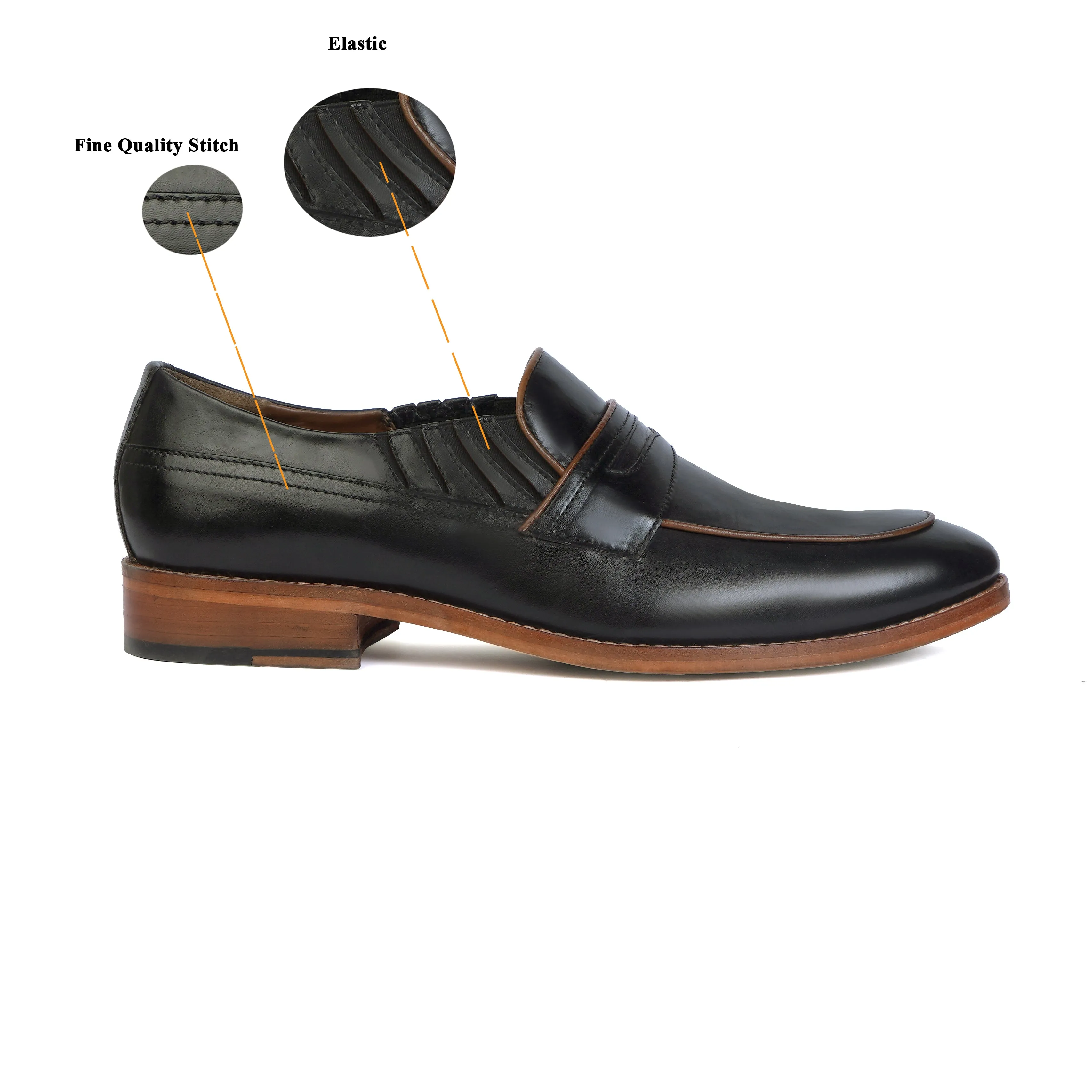 Black Leather Loafer with Contrasting Sole