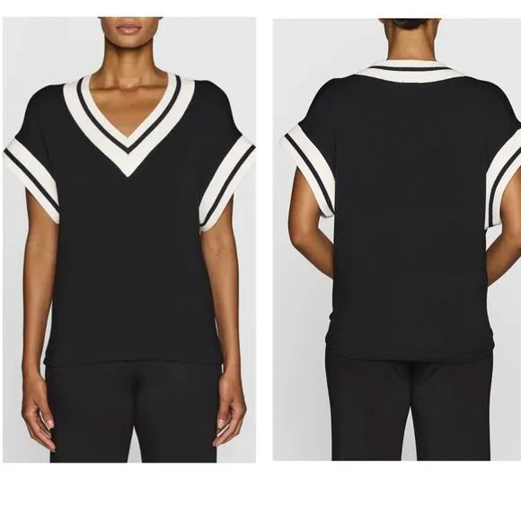 BLEUSALT Women’s Black White The Sporty Vest Sleeveless Sweater