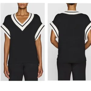 BLEUSALT Women’s Black White The Sporty Vest Sleeveless Sweater