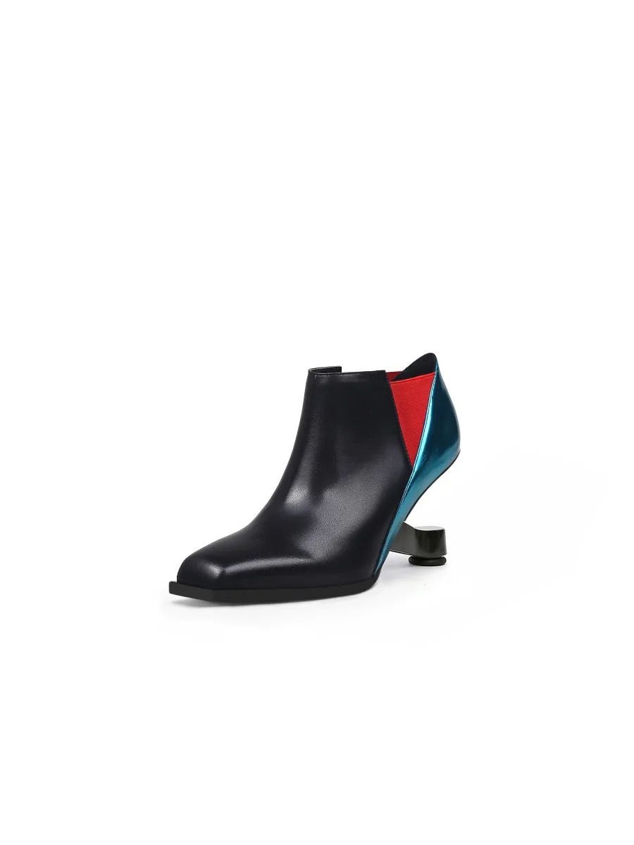 Blue Red Contrast Elevator Heel Ankle Boot
