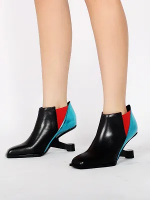 Blue Red Contrast Elevator Heel Ankle Boot