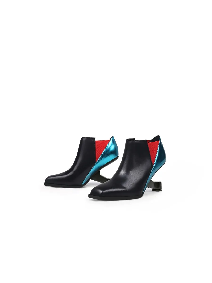 Blue Red Contrast Elevator Heel Ankle Boot