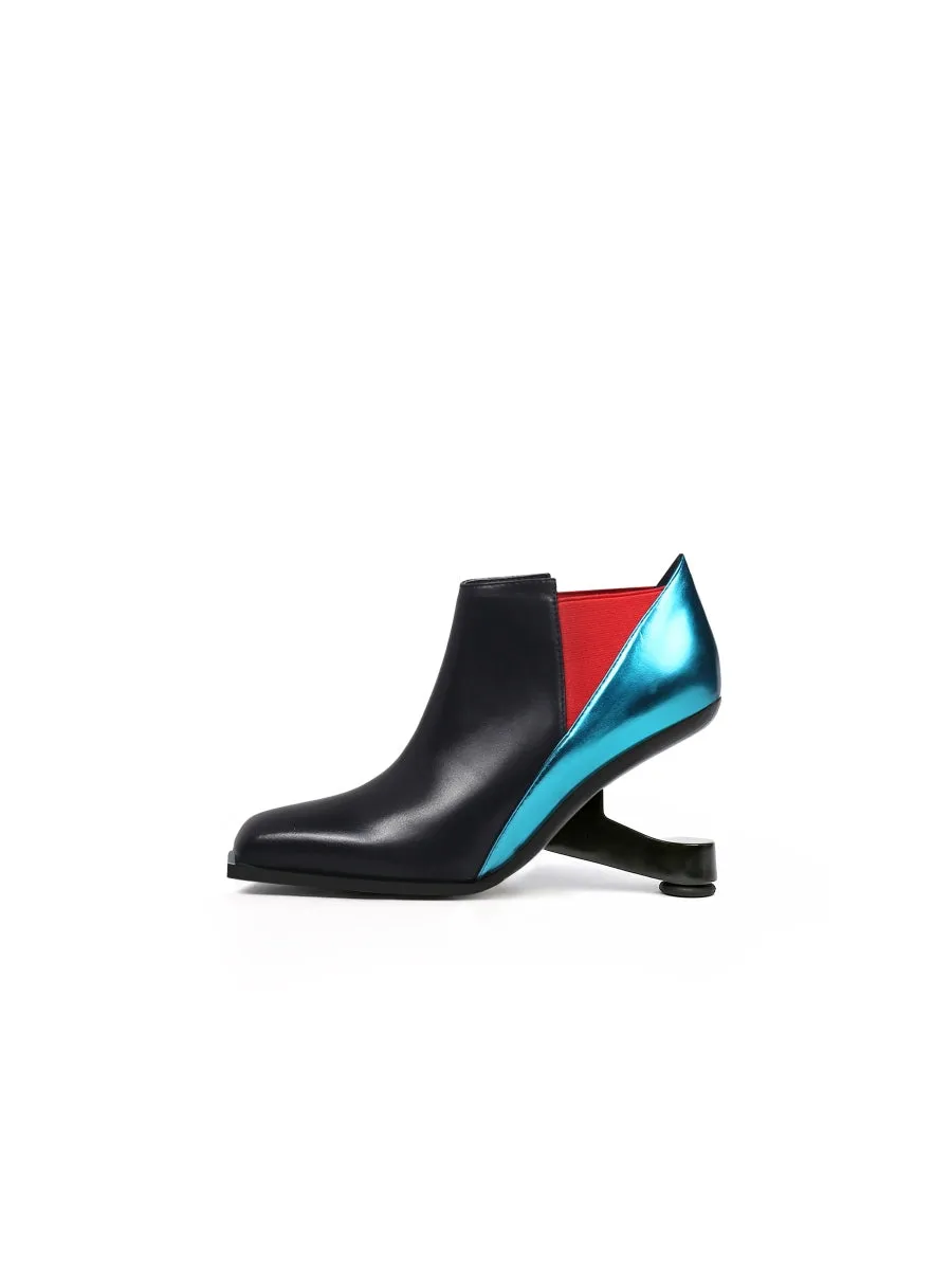 Blue Red Contrast Elevator Heel Ankle Boot