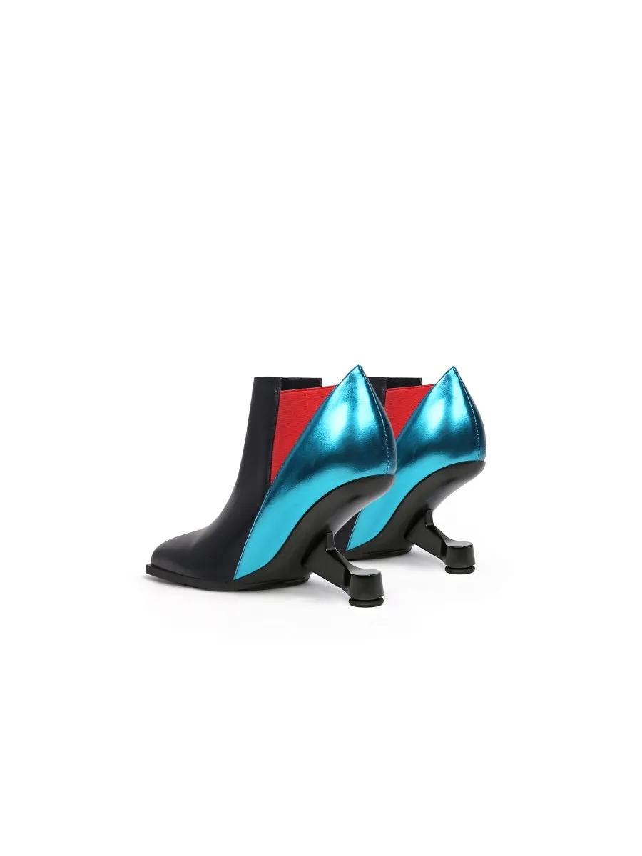Blue Red Contrast Elevator Heel Ankle Boot