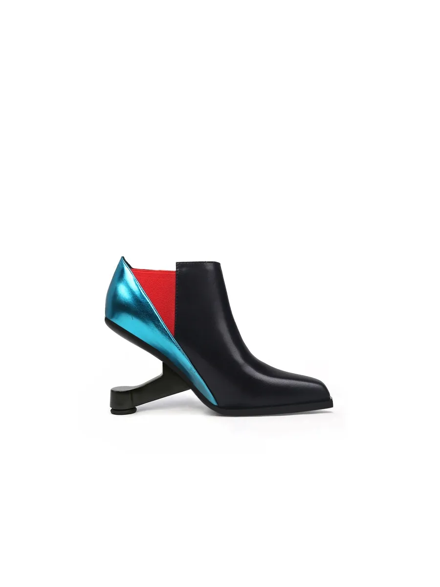 Blue Red Contrast Elevator Heel Ankle Boot