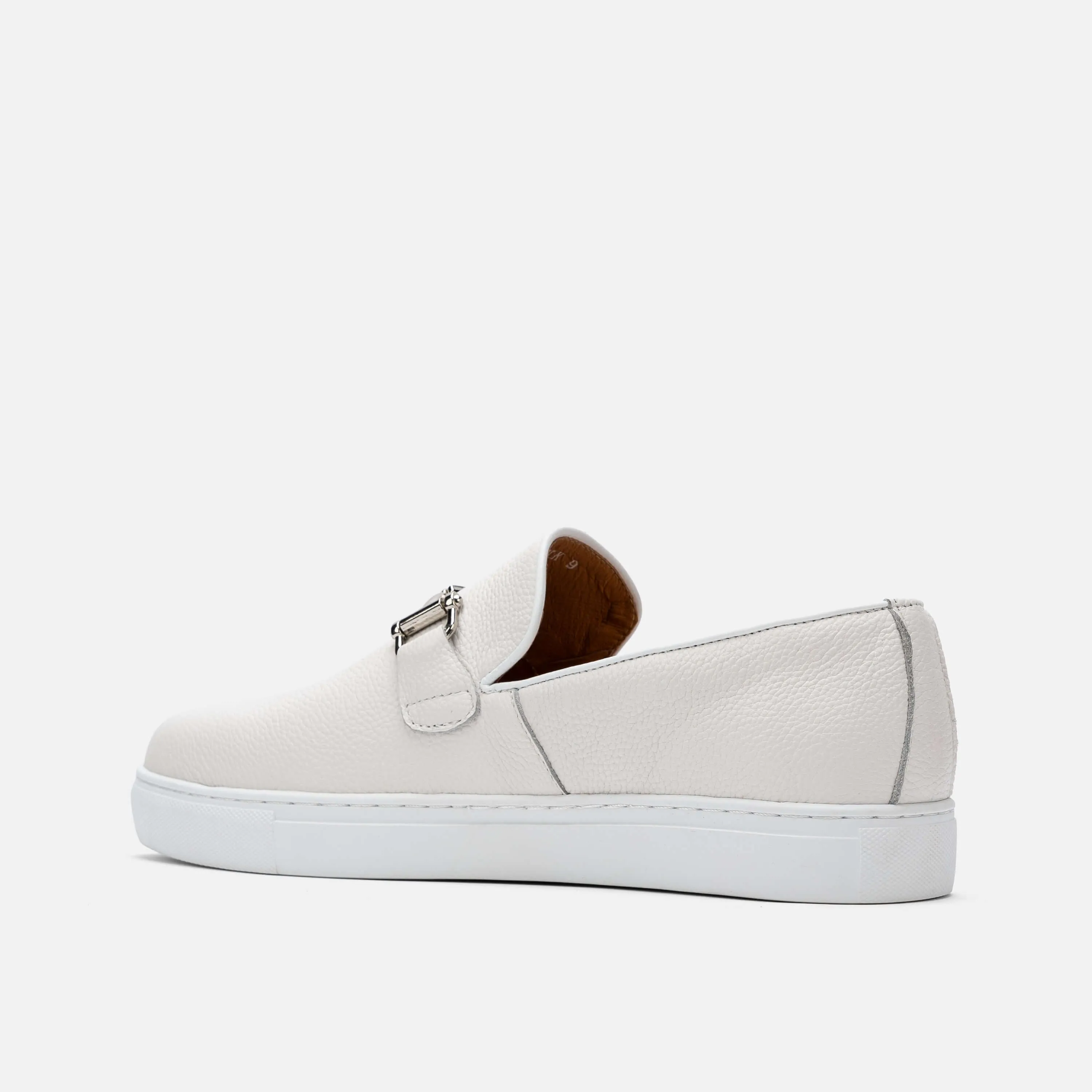 Boardwalk White Leather Horse-Bit Sneakers