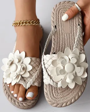 Braided Floral Pattern Toe Post Beach Flip Flops